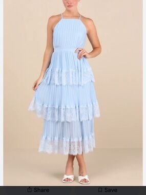 Lulu's Powder Blue Tiered Lace Pleated Dress